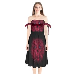 Monster Red Eyes Aggressive Fangs Ghost Shoulder Tie Bardot Midi Dress by HermanTelo