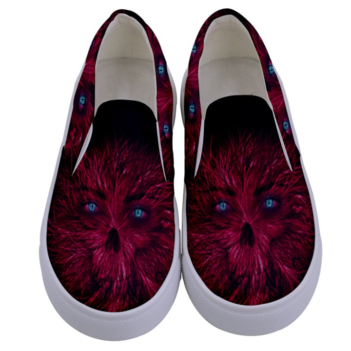 Monster Red Eyes Aggressive Fangs Ghost Kids  Canvas Slip Ons