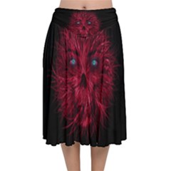 Monster Red Eyes Aggressive Fangs Ghost Velvet Flared Midi Skirt