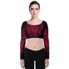 Monster Red Eyes Aggressive Fangs Ghost Velvet Long Sleeve Crop Top