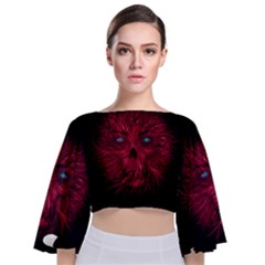 Monster Red Eyes Aggressive Fangs Ghost Tie Back Butterfly Sleeve Chiffon Top by HermanTelo