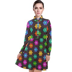 Pattern Background Colorful Design Long Sleeve Chiffon Shirt Dress by HermanTelo