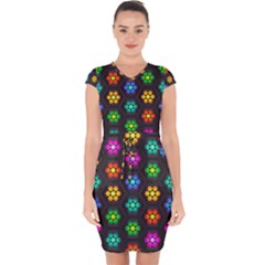 Pattern Background Colorful Design Capsleeve Drawstring Dress 