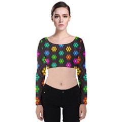 Pattern Background Colorful Design Velvet Long Sleeve Crop Top