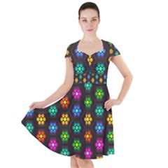 Pattern Background Colorful Design Cap Sleeve Midi Dress