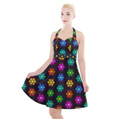 Pattern Background Colorful Design Halter Party Swing Dress 