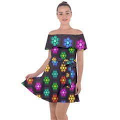 Pattern Background Colorful Design Off Shoulder Velour Dress