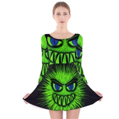 Monster Green Evil Common Long Sleeve Velvet Skater Dress by HermanTelo