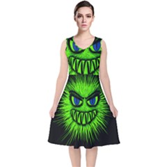 Monster Green Evil Common V-neck Midi Sleeveless Dress 