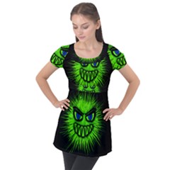 Monster Green Evil Common Puff Sleeve Tunic Top