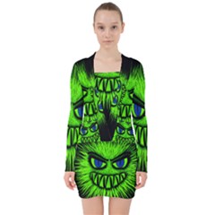 Monster Green Evil Common V-neck Bodycon Long Sleeve Dress