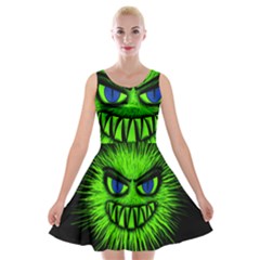 Monster Green Evil Common Velvet Skater Dress