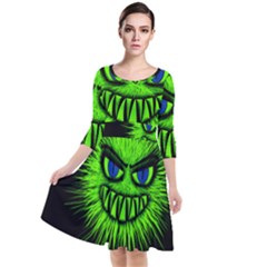 Monster Green Evil Common Quarter Sleeve Waist Band Dress by HermanTelo