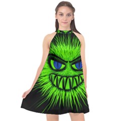 Monster Green Evil Common Halter Neckline Chiffon Dress 