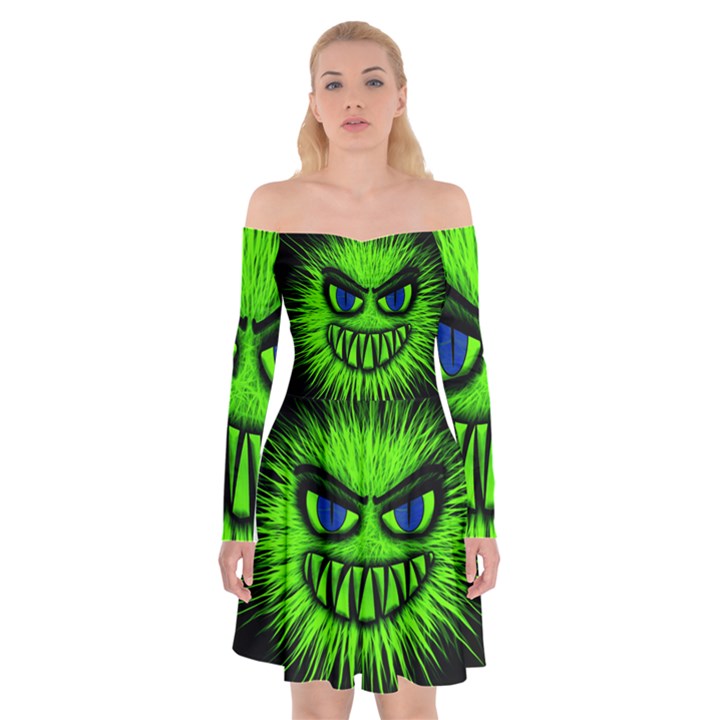 Monster Green Evil Common Off Shoulder Skater Dress