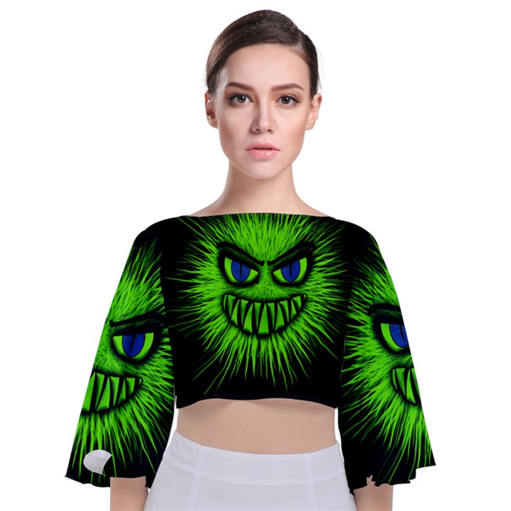 Monster Green Evil Common Tie Back Butterfly Sleeve Chiffon Top