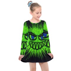 Monster Green Evil Common Kids  Long Sleeve Dress