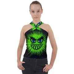 Monster Green Evil Common Cross Neck Velour Top