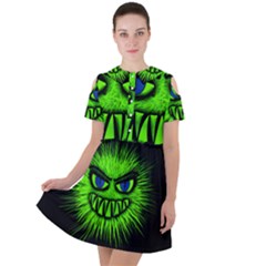 Monster Green Evil Common Short Sleeve Shoulder Cut Out Dress  by HermanTelo