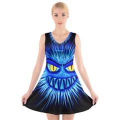 Monster Blue Attack V-neck Sleeveless Dress