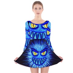 Monster Blue Attack Long Sleeve Velvet Skater Dress by HermanTelo