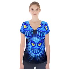 Monster Blue Attack Short Sleeve Front Detail Top