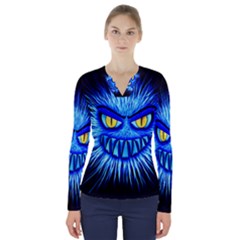 Monster Blue Attack V-neck Long Sleeve Top by HermanTelo