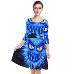 Monster Blue Attack Quarter Sleeve Waist Band Dress by HermanTelo