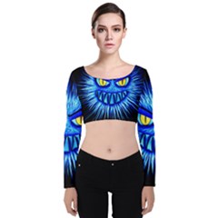 Monster Blue Attack Velvet Long Sleeve Crop Top