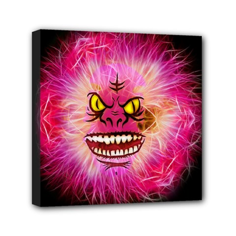 Monster Pink Eyes Aggressive Fangs Mini Canvas 6  X 6  (stretched)