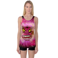 Monster Pink Eyes Aggressive Fangs One Piece Boyleg Swimsuit