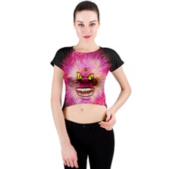 Monster Pink Eyes Aggressive Fangs Crew Neck Crop Top by HermanTelo