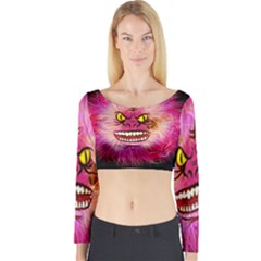 Monster Pink Eyes Aggressive Fangs Long Sleeve Crop Top