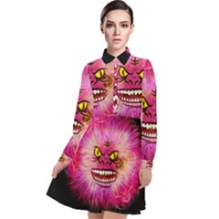 Monster Pink Eyes Aggressive Fangs Long Sleeve Chiffon Shirt Dress by HermanTelo