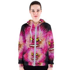 Monster Pink Eyes Aggressive Fangs Women s Zipper Hoodie