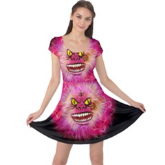 Monster Pink Eyes Aggressive Fangs Cap Sleeve Dress by HermanTelo