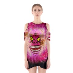 Monster Pink Eyes Aggressive Fangs Shoulder Cutout One Piece Dress