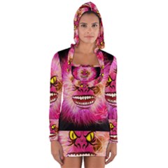 Monster Pink Eyes Aggressive Fangs Long Sleeve Hooded T-shirt