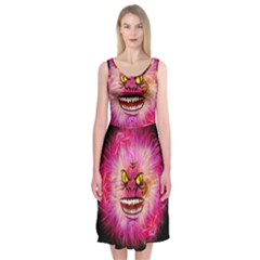 Monster Pink Eyes Aggressive Fangs Midi Sleeveless Dress by HermanTelo