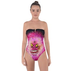 Monster Pink Eyes Aggressive Fangs Tie Back One Piece Swimsuit