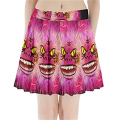 Monster Pink Eyes Aggressive Fangs Pleated Mini Skirt