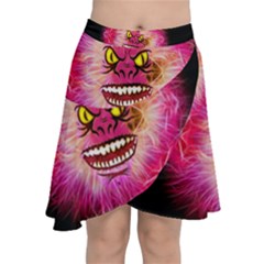 Monster Pink Eyes Aggressive Fangs Chiffon Wrap Front Skirt by HermanTelo