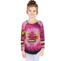 Monster Pink Eyes Aggressive Fangs Kids  Long Sleeve Tee