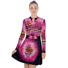 Monster Pink Eyes Aggressive Fangs Long Sleeve Panel Dress by HermanTelo