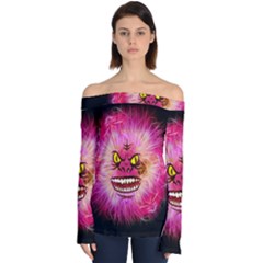 Monster Pink Eyes Aggressive Fangs Off Shoulder Long Sleeve Top