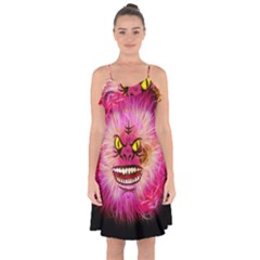 Monster Pink Eyes Aggressive Fangs Ruffle Detail Chiffon Dress by HermanTelo