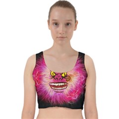 Monster Pink Eyes Aggressive Fangs Velvet Racer Back Crop Top