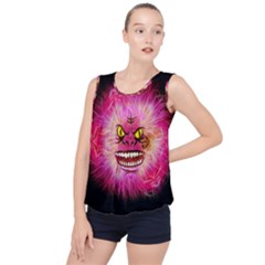 Monster Pink Eyes Aggressive Fangs Bubble Hem Chiffon Tank Top