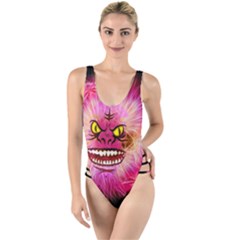 Monster Pink Eyes Aggressive Fangs High Leg Strappy Swimsuit