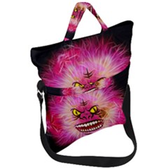 Monster Pink Eyes Aggressive Fangs Fold Over Handle Tote Bag by HermanTelo